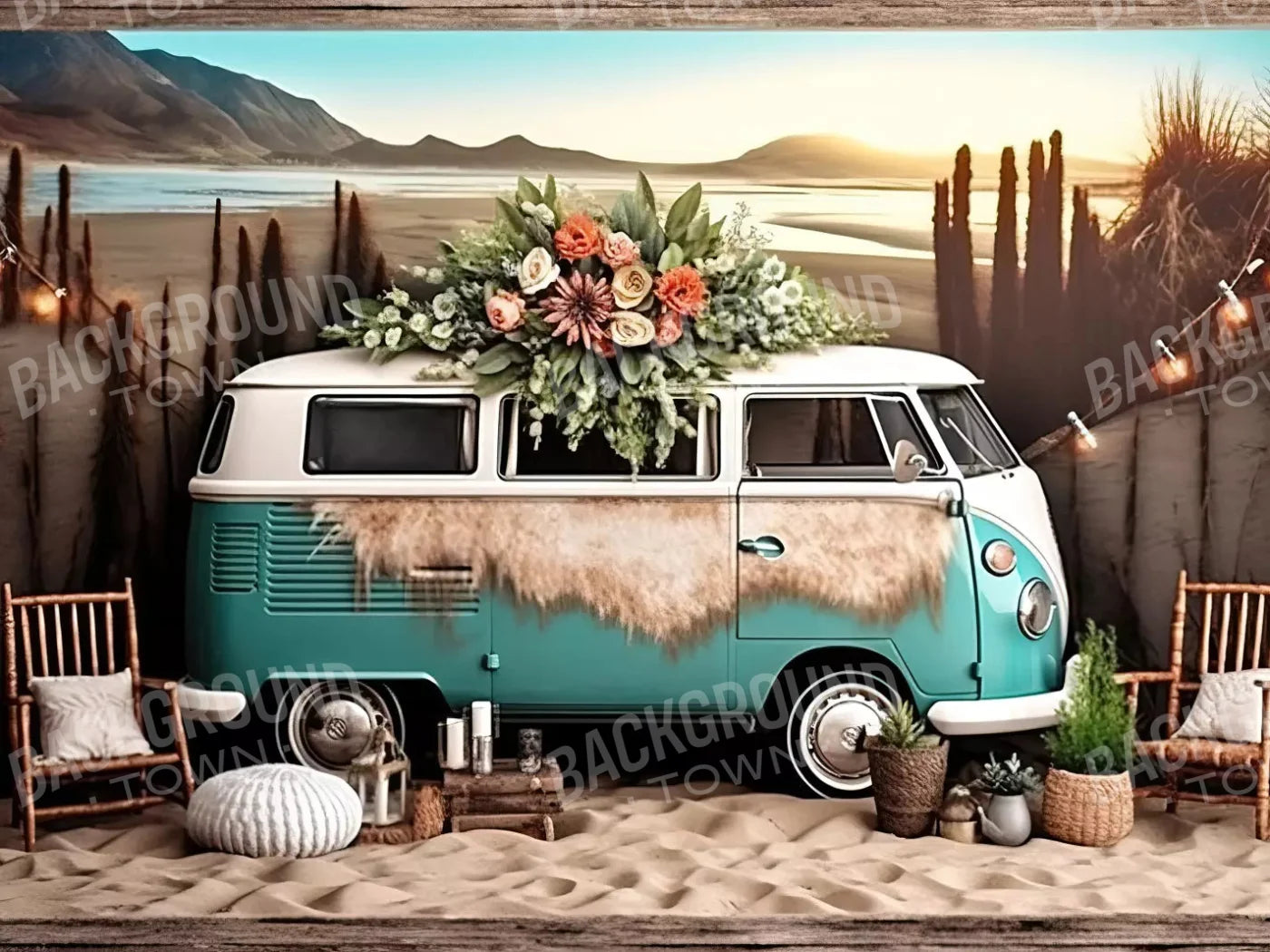 Retro Beach Day 10X8 Fleece ( 120 X 96 Inch ) Backdrop