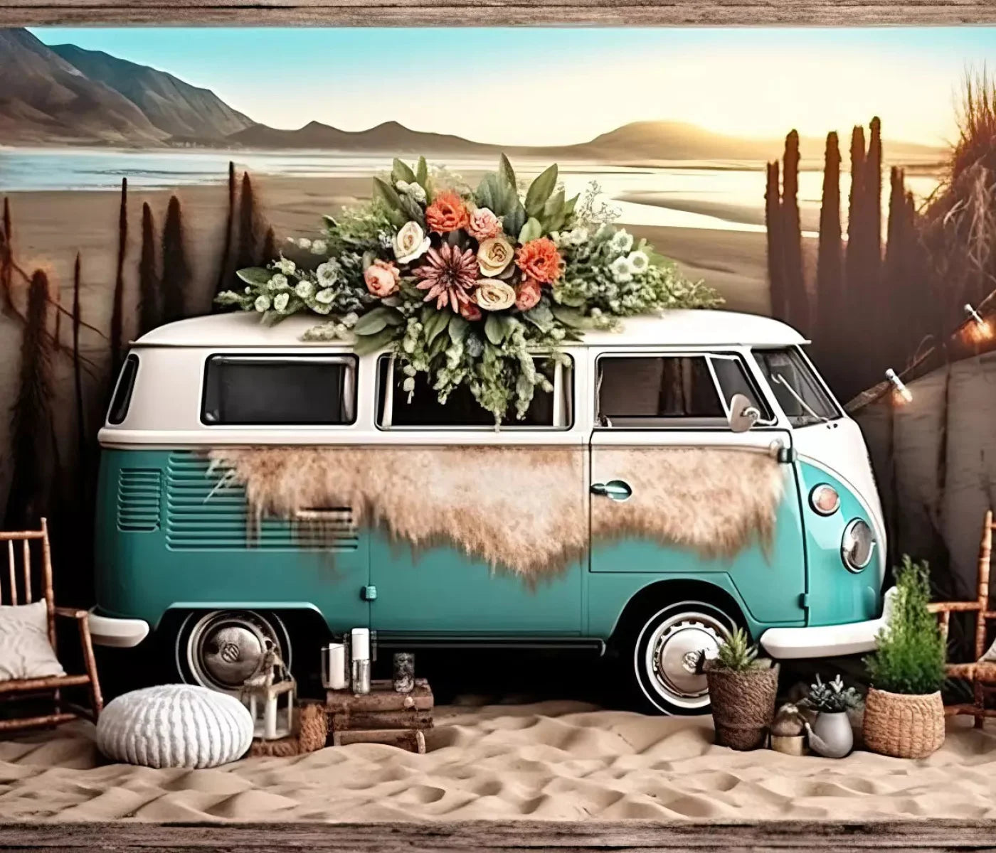 Retro Beach Day 12X10 Ultracloth ( 144 X 120 Inch ) Backdrop