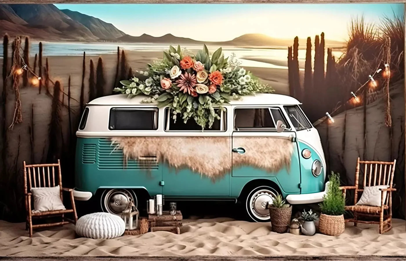 Retro Beach Day 12X8 Ultracloth ( 144 X 96 Inch ) Backdrop
