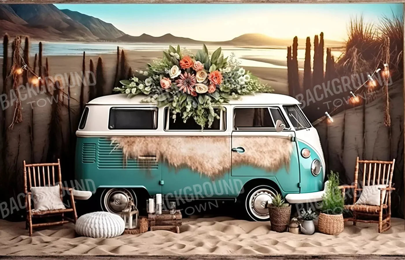 Retro Beach Day 12X8 Ultracloth ( 144 X 96 Inch ) Backdrop