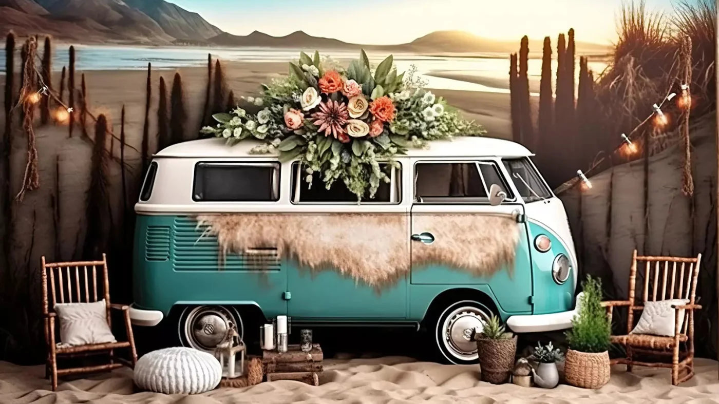 Retro Beach Day 14X8 Ultracloth ( 168 X 96 Inch ) Backdrop