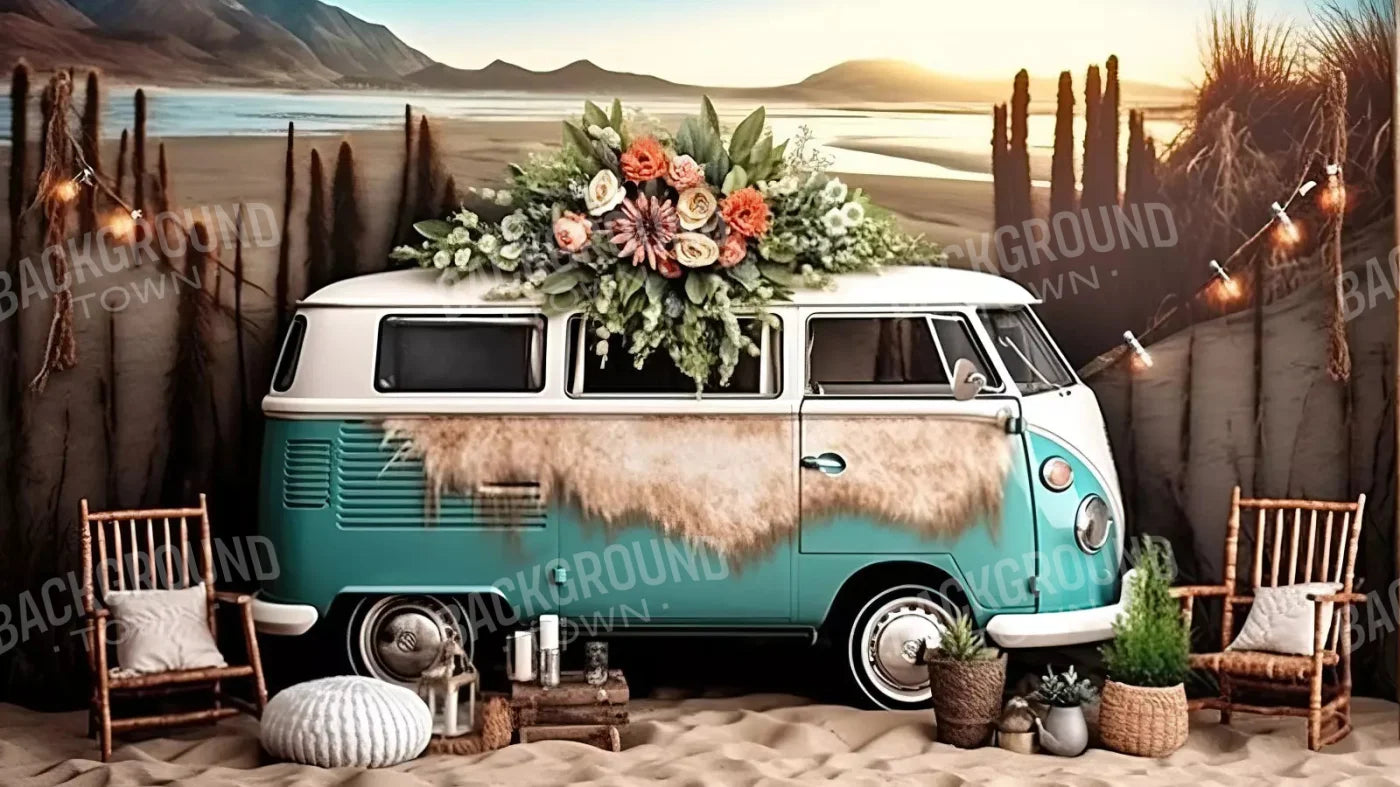 Retro Beach Day 14X8 Ultracloth ( 168 X 96 Inch ) Backdrop