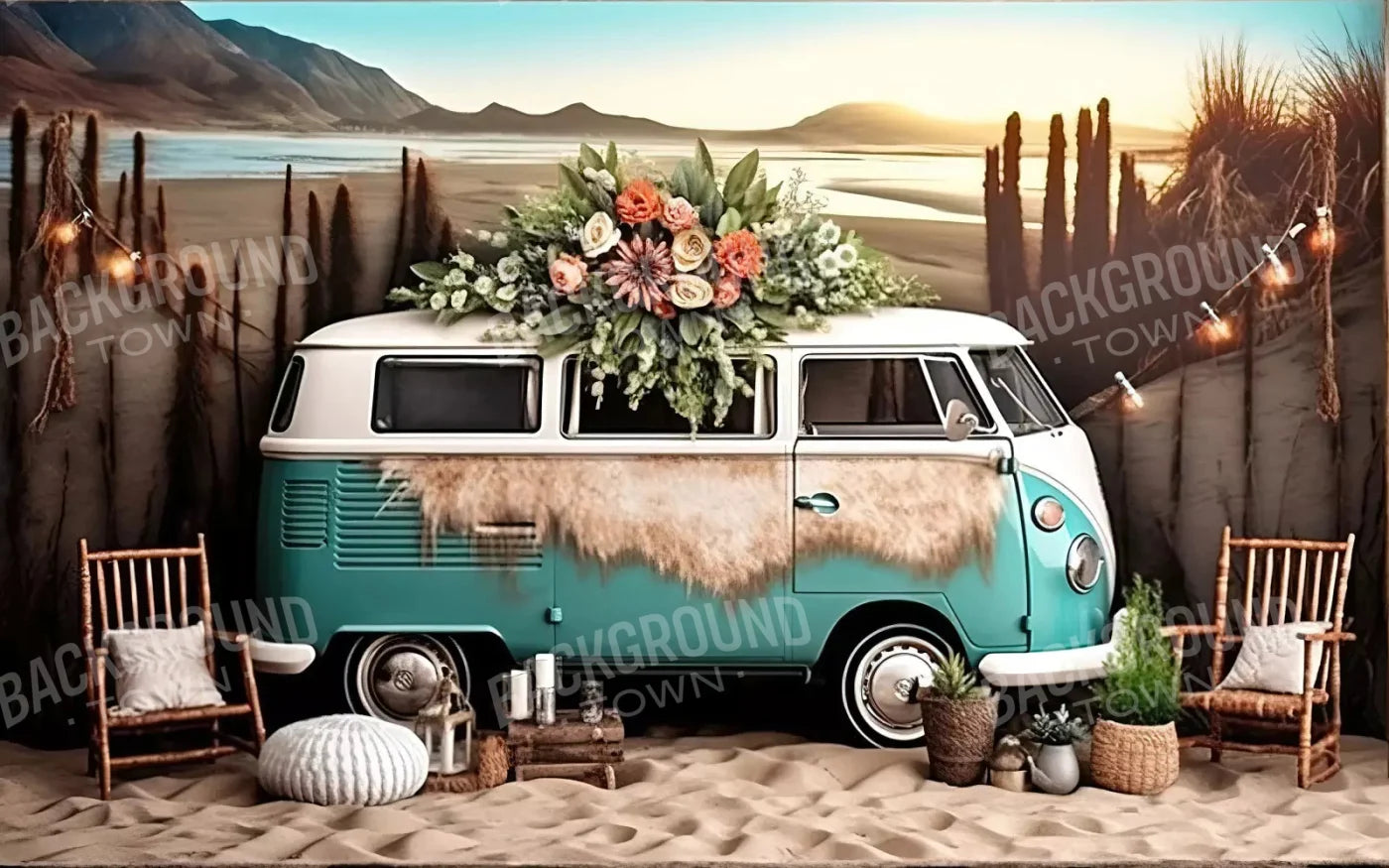 Retro Beach Day 14X9 Ultracloth ( 168 X 108 Inch ) Backdrop