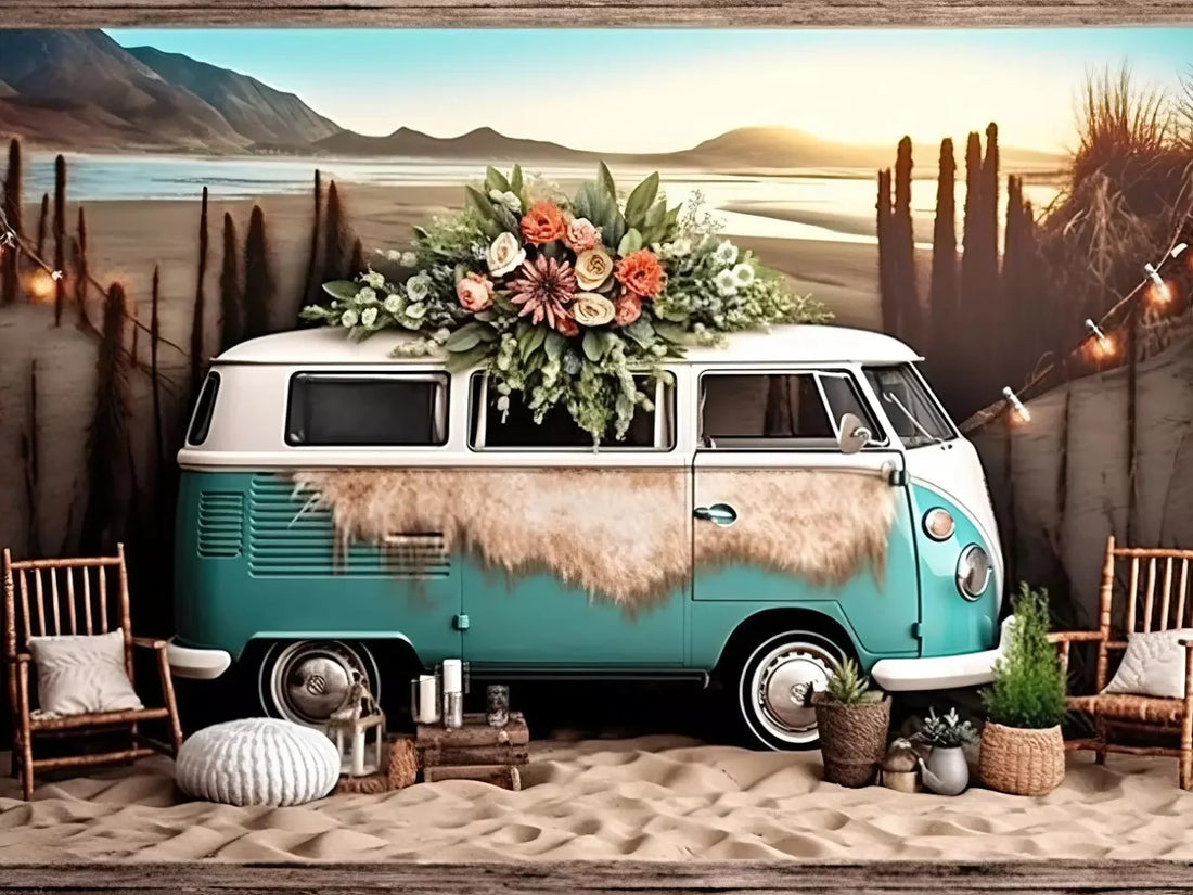 Retro Beach Day 68X5 Fleece ( 80 X 60 Inch ) Backdrop