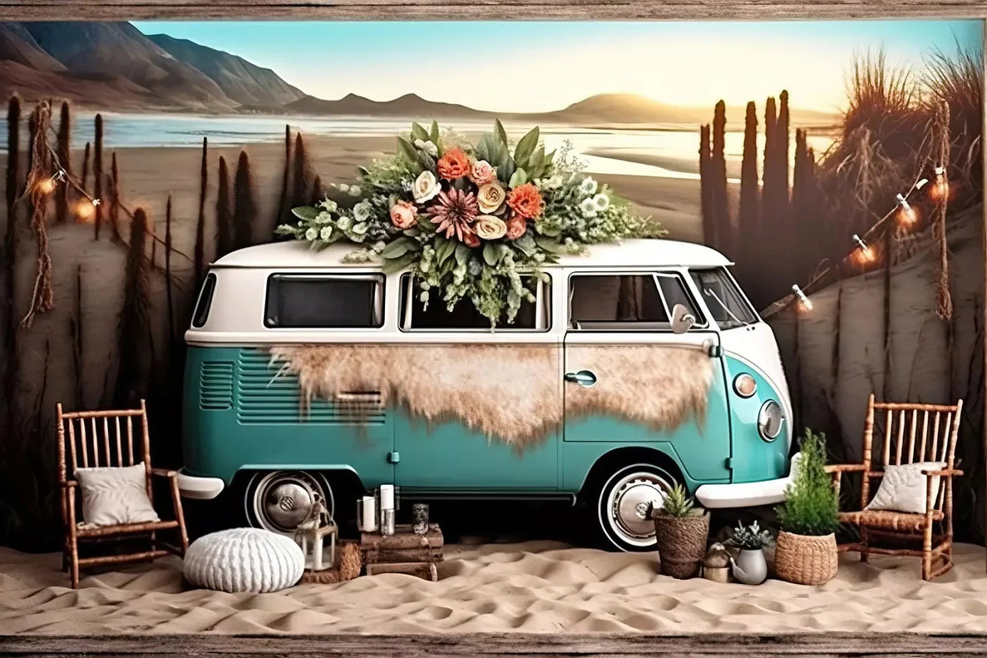 Retro Beach Day 8X5 Ultracloth ( 96 X 60 Inch ) Backdrop