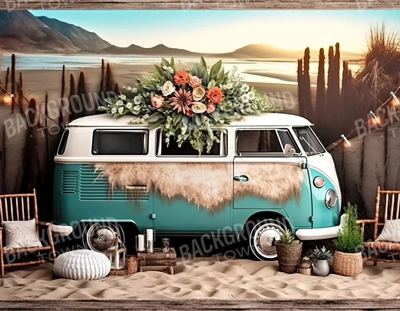 Retro Beach Day 8X6 Fleece ( 96 X 72 Inch ) Backdrop