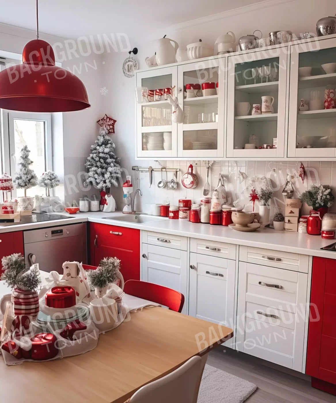 Retro Christmas Kitchen 10’X12’ Ultracloth (120 X 144 Inch) Backdrop