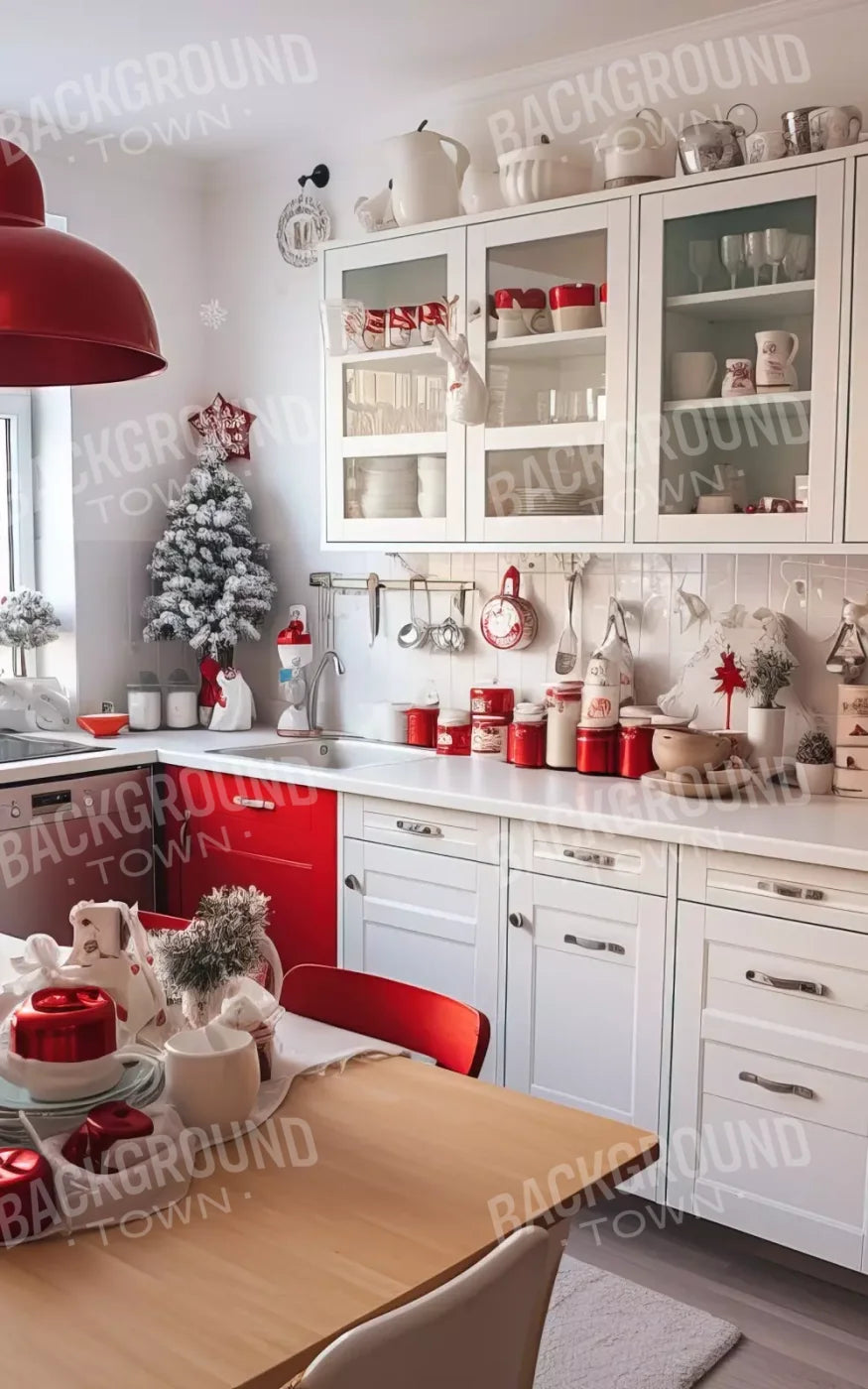 Retro Christmas Kitchen 10’X16’ Ultracloth (120 X 192 Inch) Backdrop