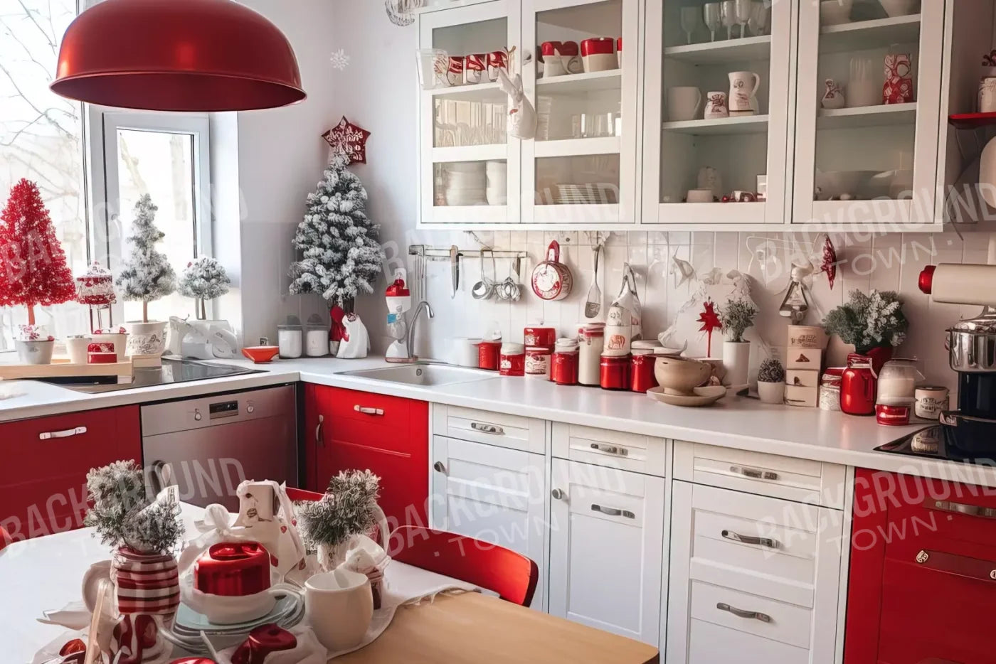 Retro Christmas Kitchen 12’X8’ Ultracloth (144 X 96 Inch) Backdrop
