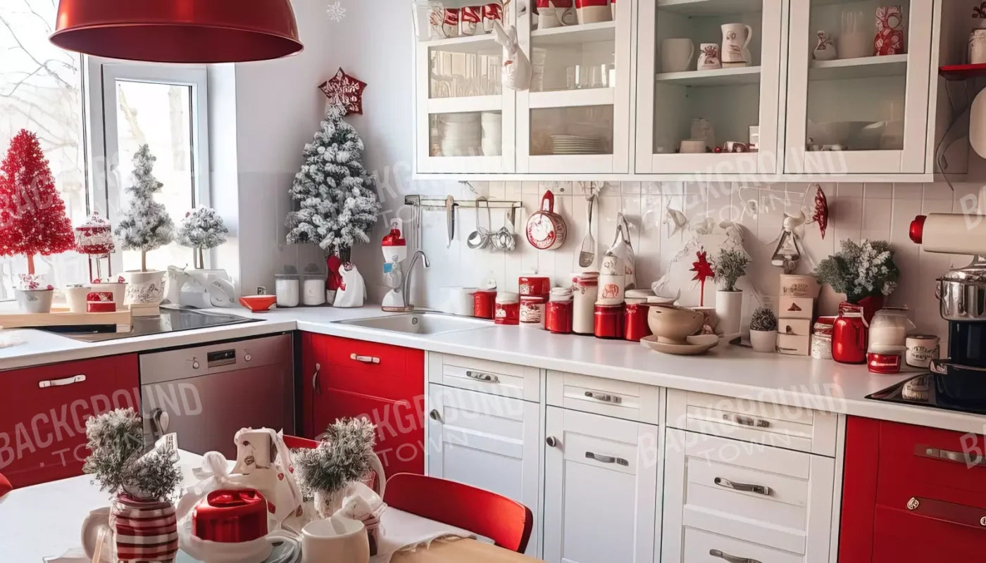 Retro Christmas Kitchen 14’X8’ Ultracloth (168 X 96 Inch) Backdrop