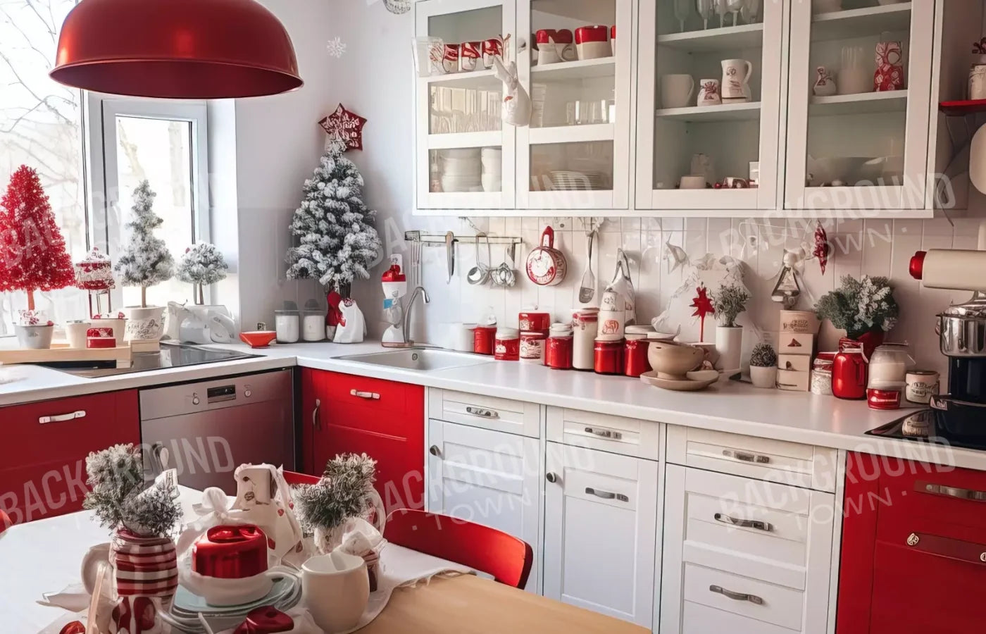 Retro Christmas Kitchen 14’X9’ Ultracloth (168 X 108 Inch) Backdrop
