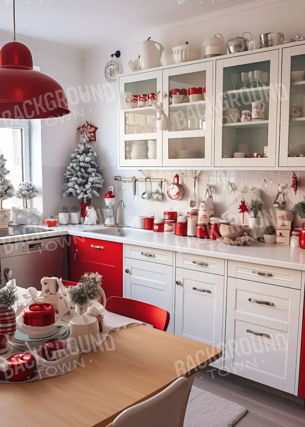 Retro Christmas Kitchen 5’X7’ Ultracloth (60 X 84 Inch) Backdrop