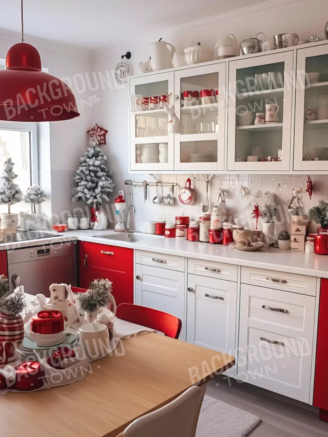 Retro Christmas Kitchen 6’X8’ Fleece (72 X 96 Inch) Backdrop