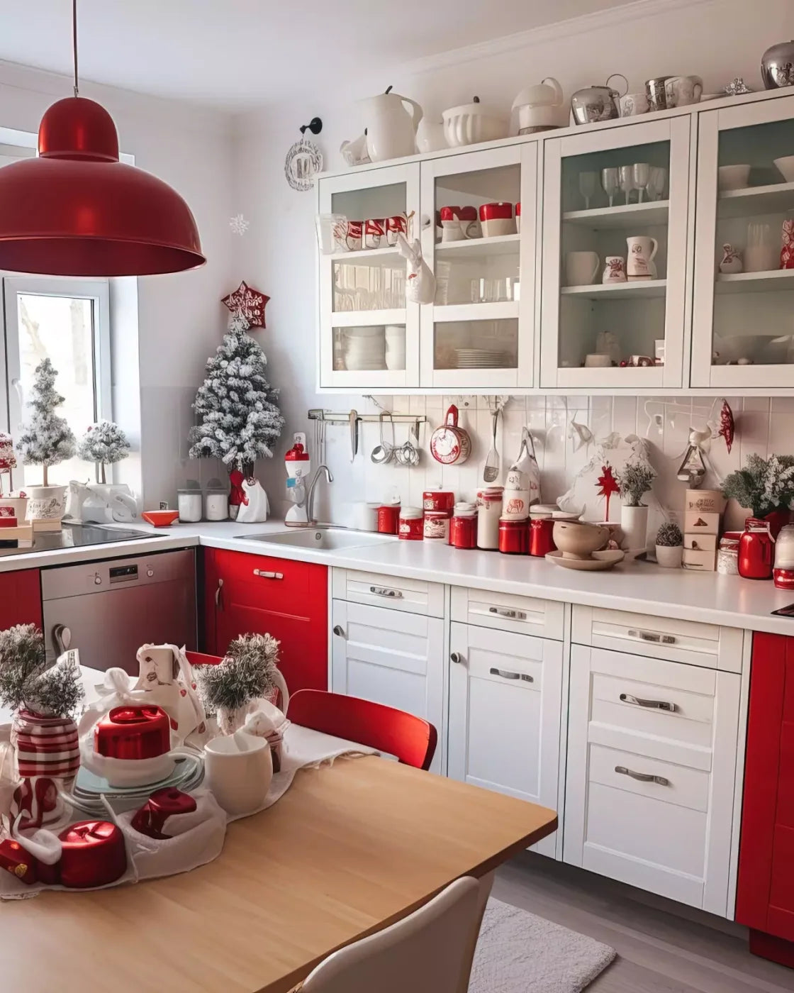 Retro Christmas Kitchen 8’X10’ Fleece (96 X 120 Inch) Backdrop