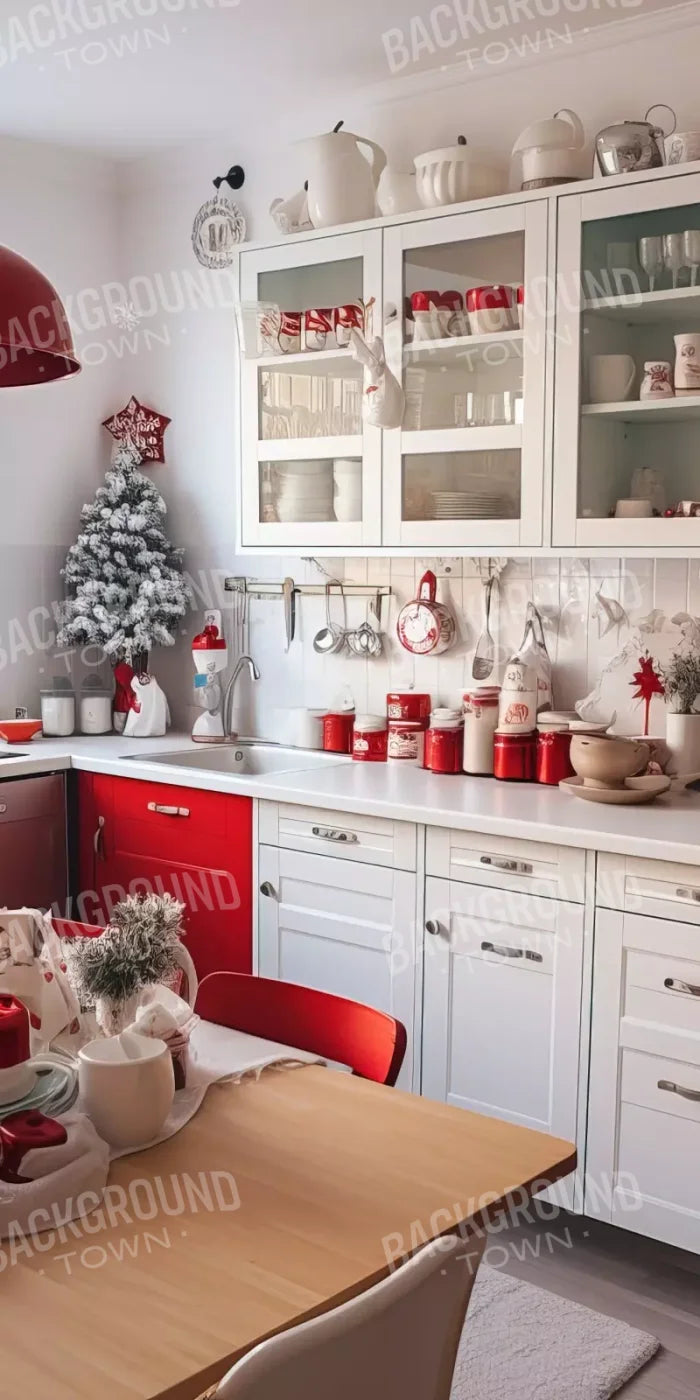 Retro Christmas Kitchen 8’X16’ Ultracloth (96 X 192 Inch) Backdrop