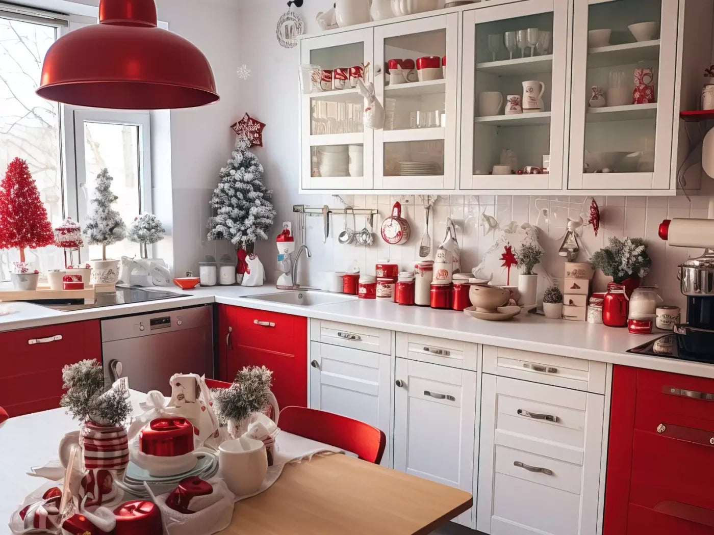 Retro Christmas Kitchen 8’X6’ Fleece (96 X 72 Inch) Backdrop