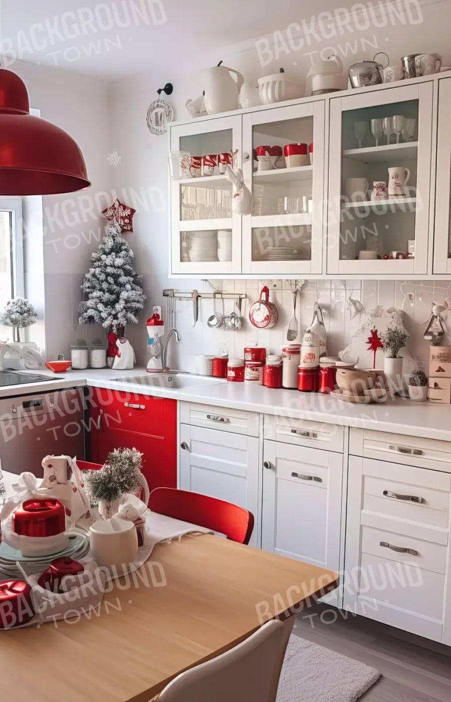 Retro Christmas Kitchen 9’X14’ Ultracloth (108 X 168 Inch) Backdrop