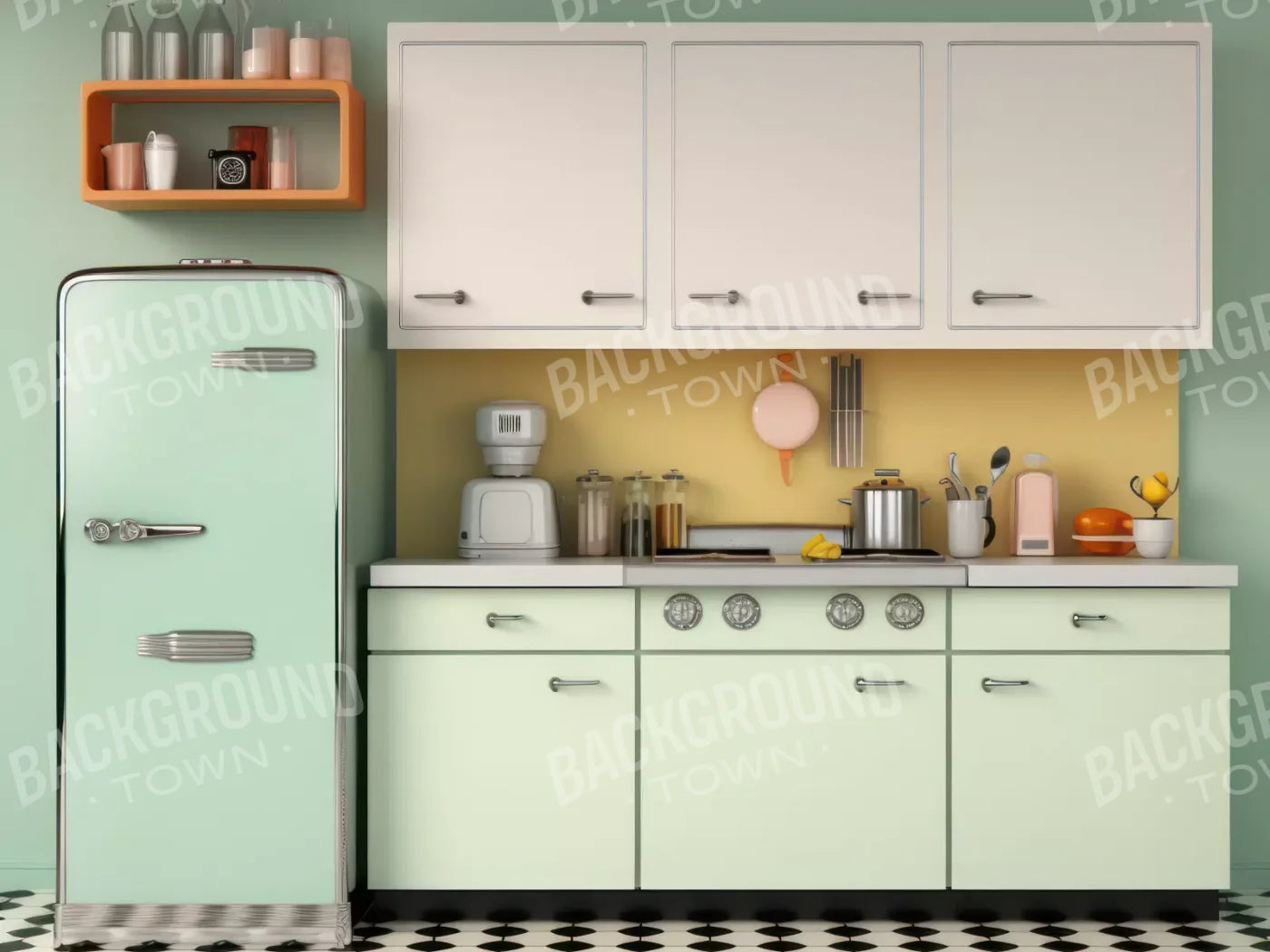 Retro Kitchen 10X8 Fleece ( 120 X 96 Inch ) Backdrop
