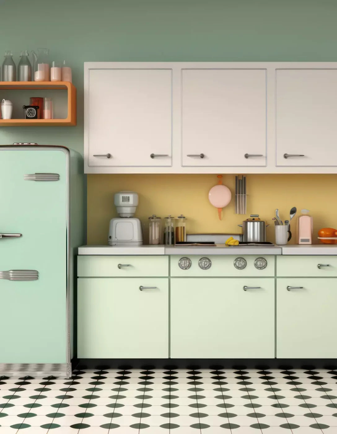Retro Kitchen 6X8 Fleece ( 72 X 96 Inch ) Backdrop