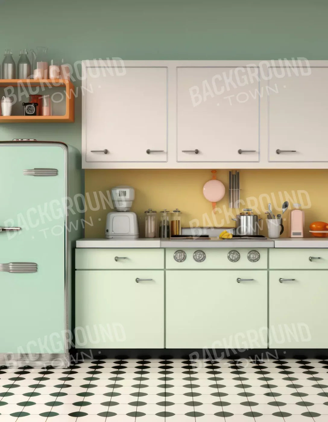 Retro Kitchen 6X8 Fleece ( 72 X 96 Inch ) Backdrop
