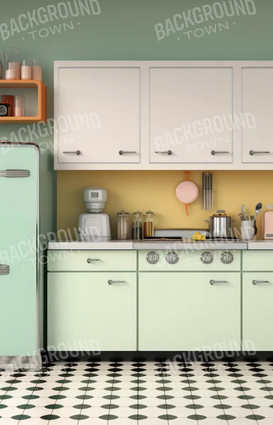 Retro Kitchen 8X12 Ultracloth ( 96 X 144 Inch ) Backdrop