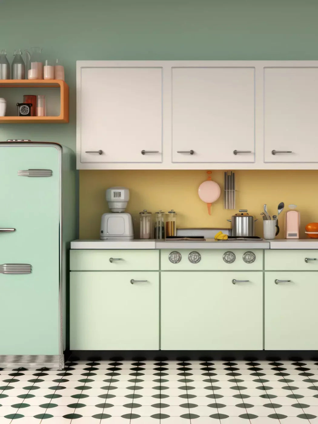 Retro Kitchen 8X10 Fleece ( 96 X 120 Inch ) Backdrop