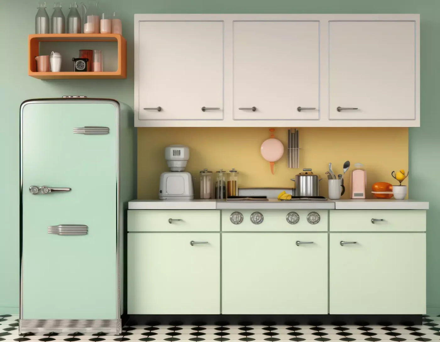Retro Kitchen 8X6 Fleece ( 96 X 72 Inch ) Backdrop