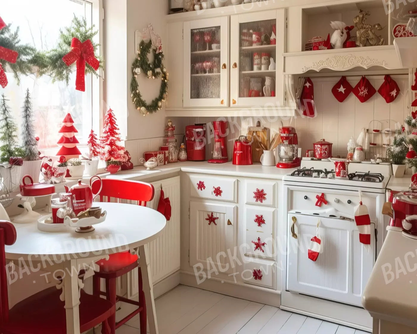 Minimal Christmas Kitchen 10’X8’ Fleece (120 X 96 Inch) Backdrop