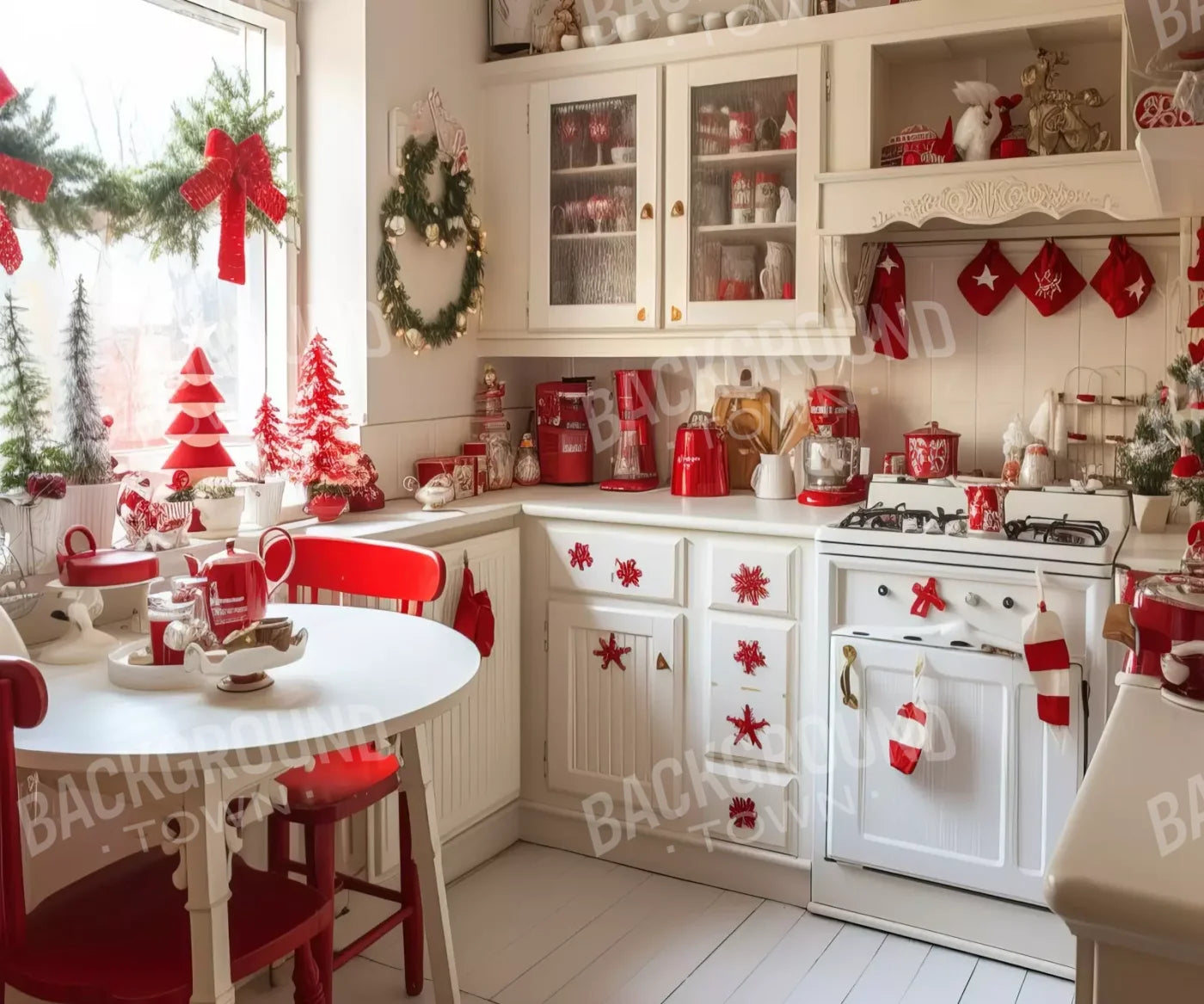 Minimal Christmas Kitchen 12’X10’ Ultracloth (144 X 120 Inch) Backdrop