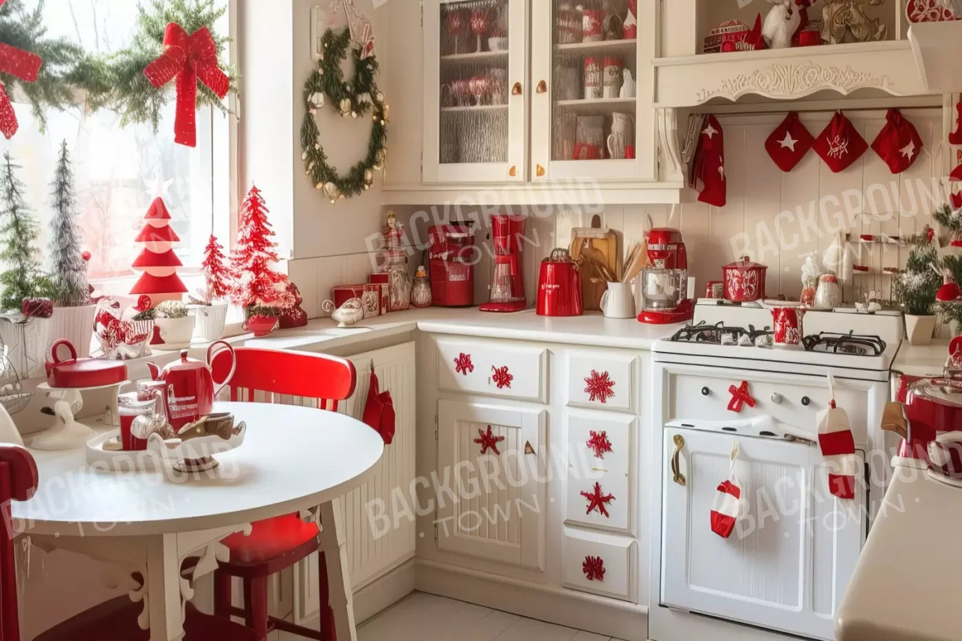 Minimal Christmas Kitchen 12’X8’ Ultracloth (144 X 96 Inch) Backdrop