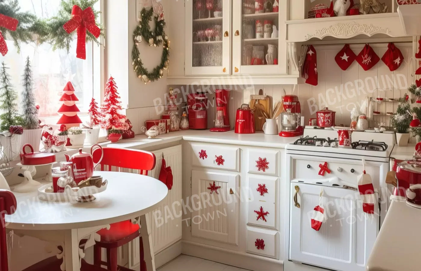 Minimal Christmas Kitchen 14’X9’ Ultracloth (168 X 108 Inch) Backdrop