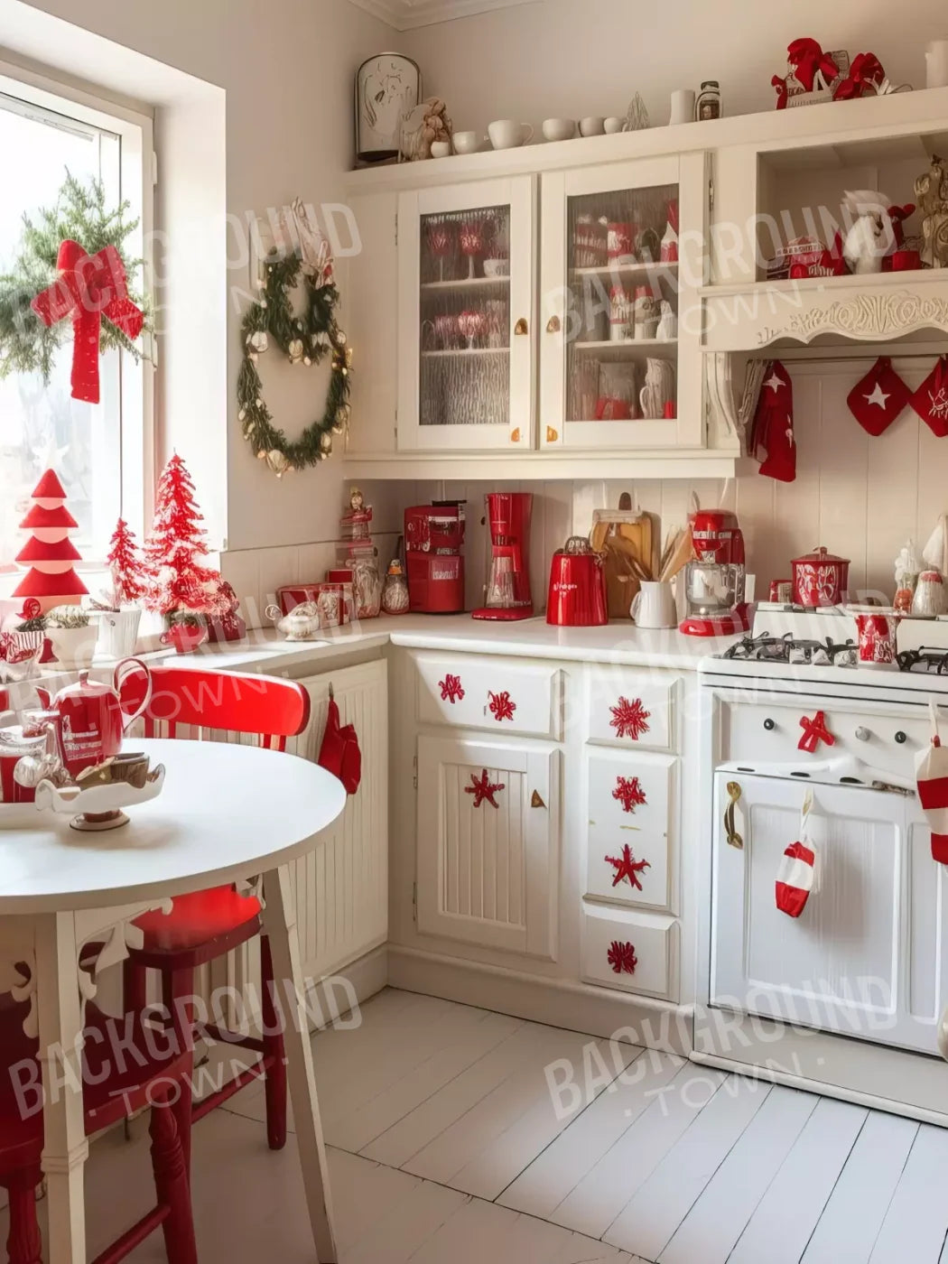 Minimal Christmas Kitchen 5’X6’8 Fleece (60 X 80 Inch) Backdrop