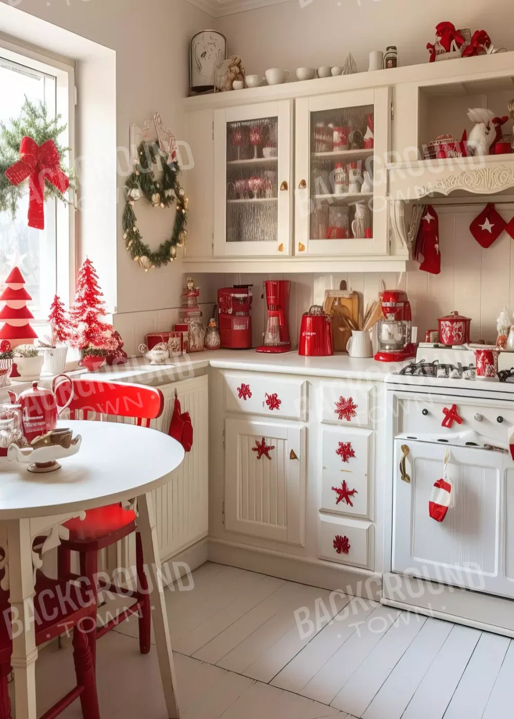 Minimal Christmas Kitchen 5’X7’ Ultracloth (60 X 84 Inch) Backdrop