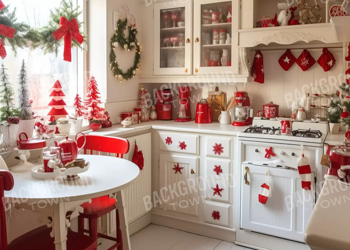 Minimal Christmas Kitchen 7’X5’ Ultracloth (84 X 60 Inch) Backdrop