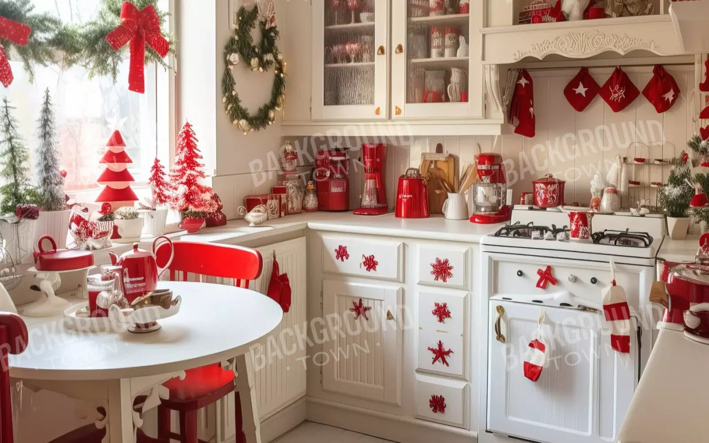 Minimal Christmas Kitchen 8’X5’ Ultracloth (96 X 60 Inch) Backdrop