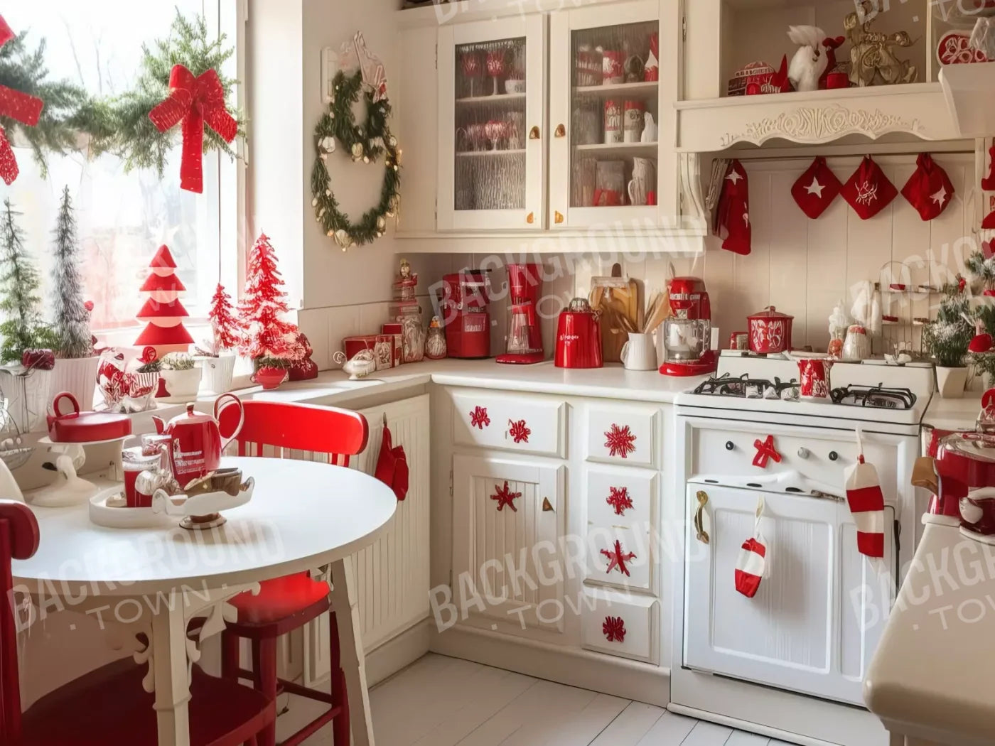 Minimal Christmas Kitchen 8’X6’ Fleece (96 X 72 Inch) Backdrop
