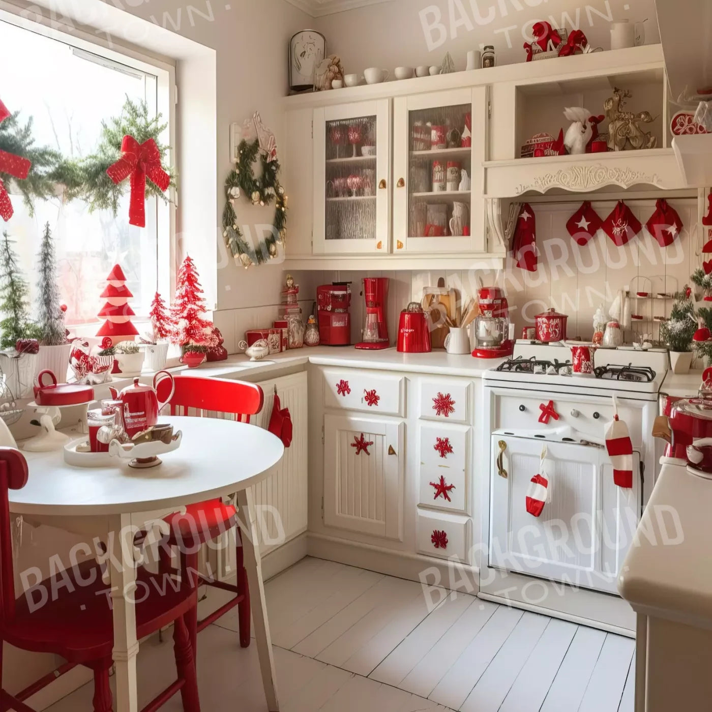 Minimal Christmas Kitchen 8’X8’ Fleece (96 X Inch) Backdrop