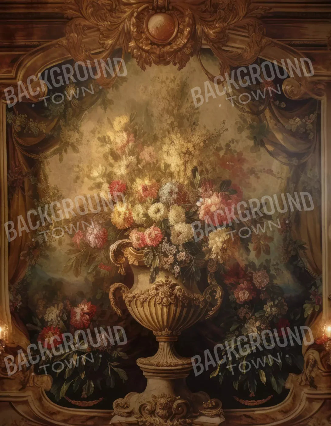 Rococo Aged Floral Wall 6X8 Fleece ( 72 X 96 Inch ) Backdrop