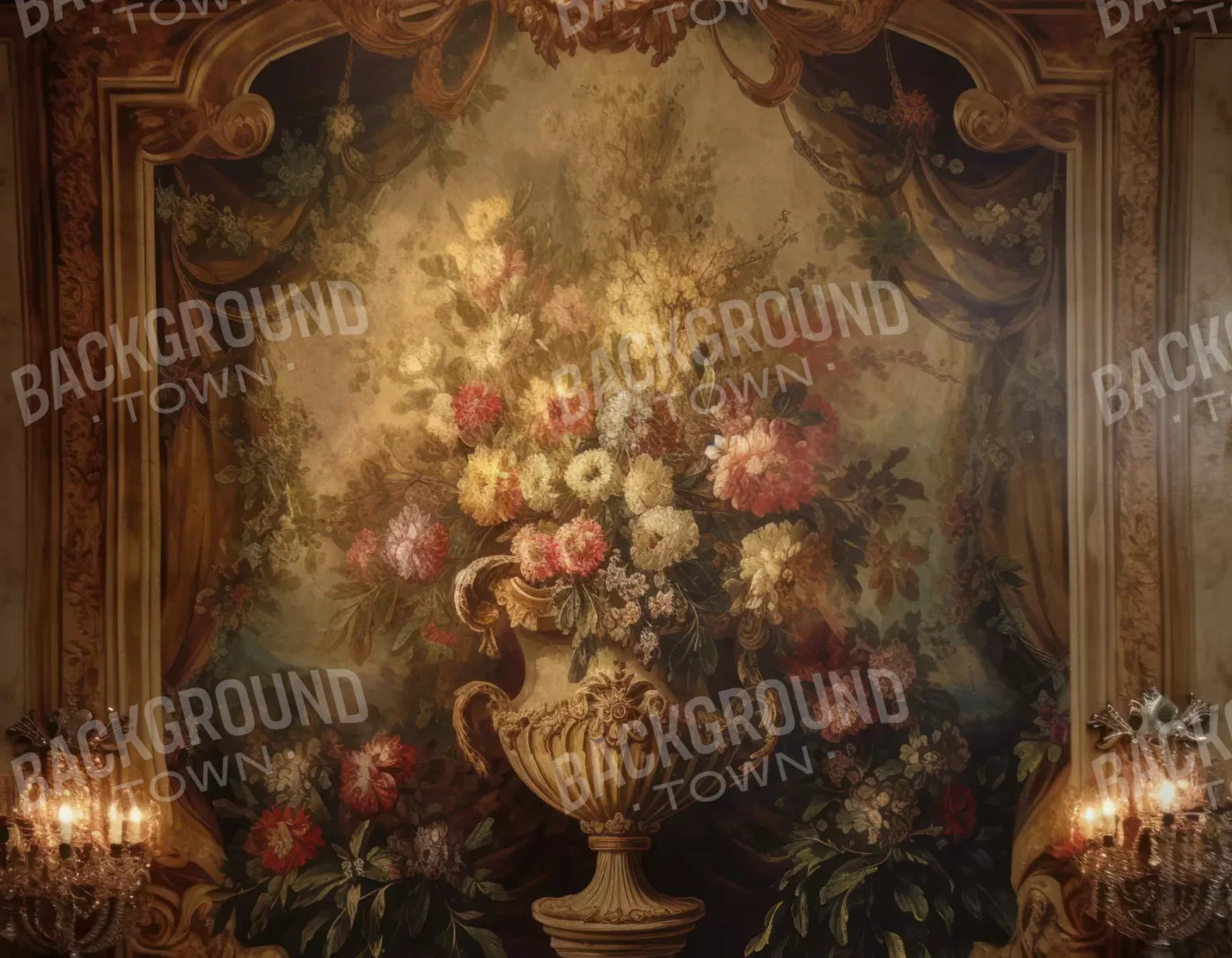 Rococo Aged Floral Wall 8X6 Fleece ( 96 X 72 Inch ) Backdrop