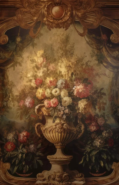 Rococo Aged Floral Wall 8X12 Ultracloth ( 96 X 144 Inch ) Backdrop