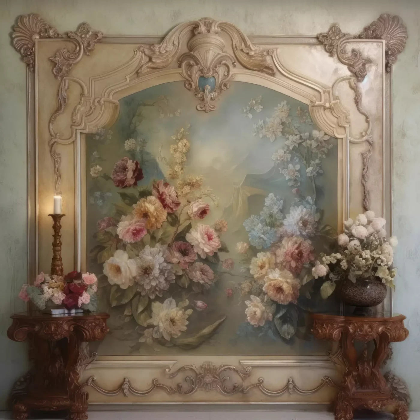 Rococo Beige Floral Wall 10X10 Ultracloth ( 120 X Inch ) Backdrop