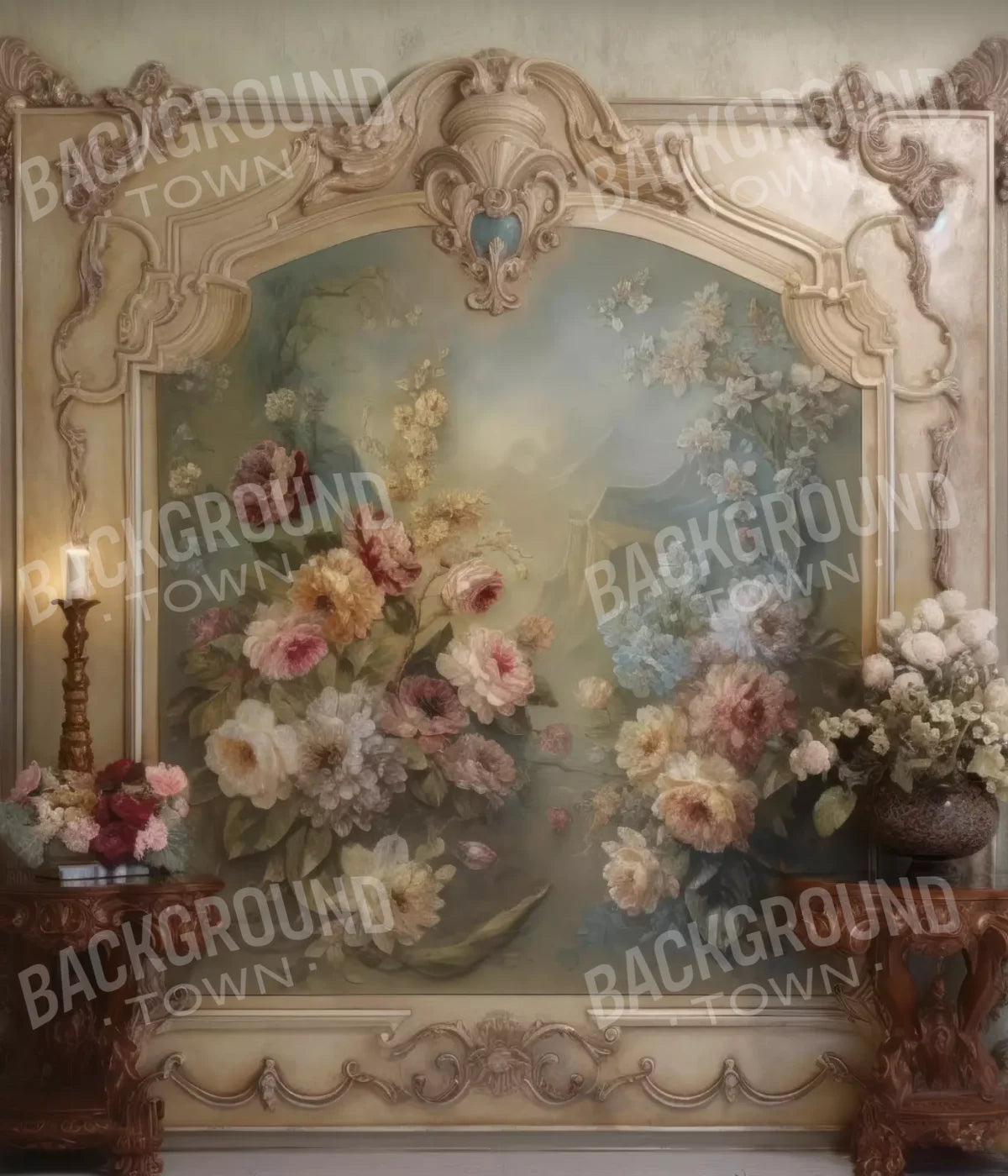 Rococo Beige Floral Wall 10X12 Ultracloth ( 120 X 144 Inch ) Backdrop