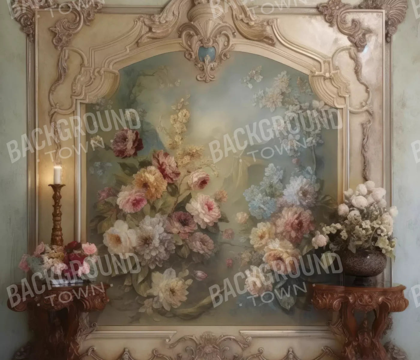 Rococo Beige Floral Wall 12X10 Ultracloth ( 144 X 120 Inch ) Backdrop