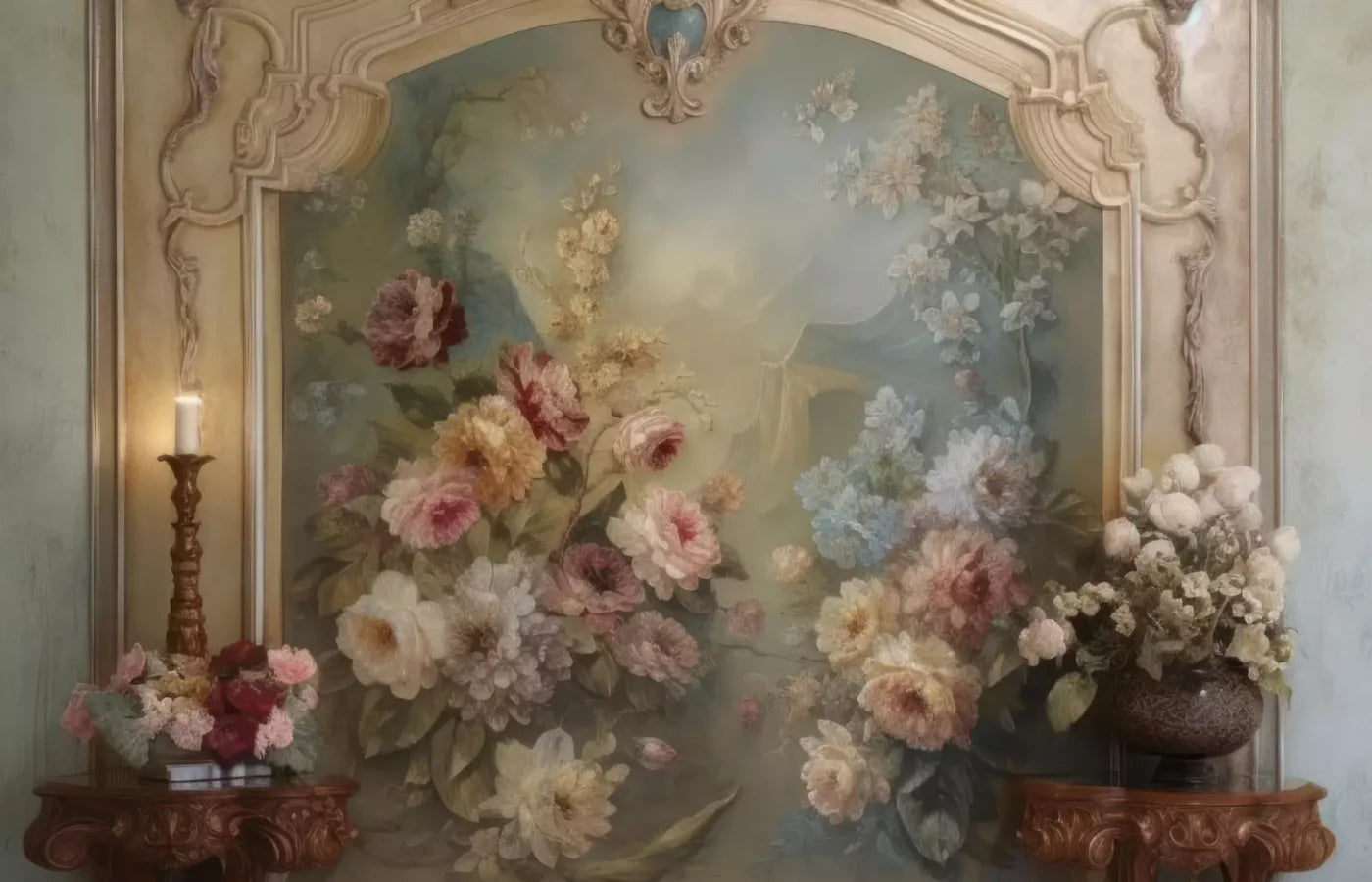 Rococo Beige Floral Wall 12X8 Ultracloth ( 144 X 96 Inch ) Backdrop