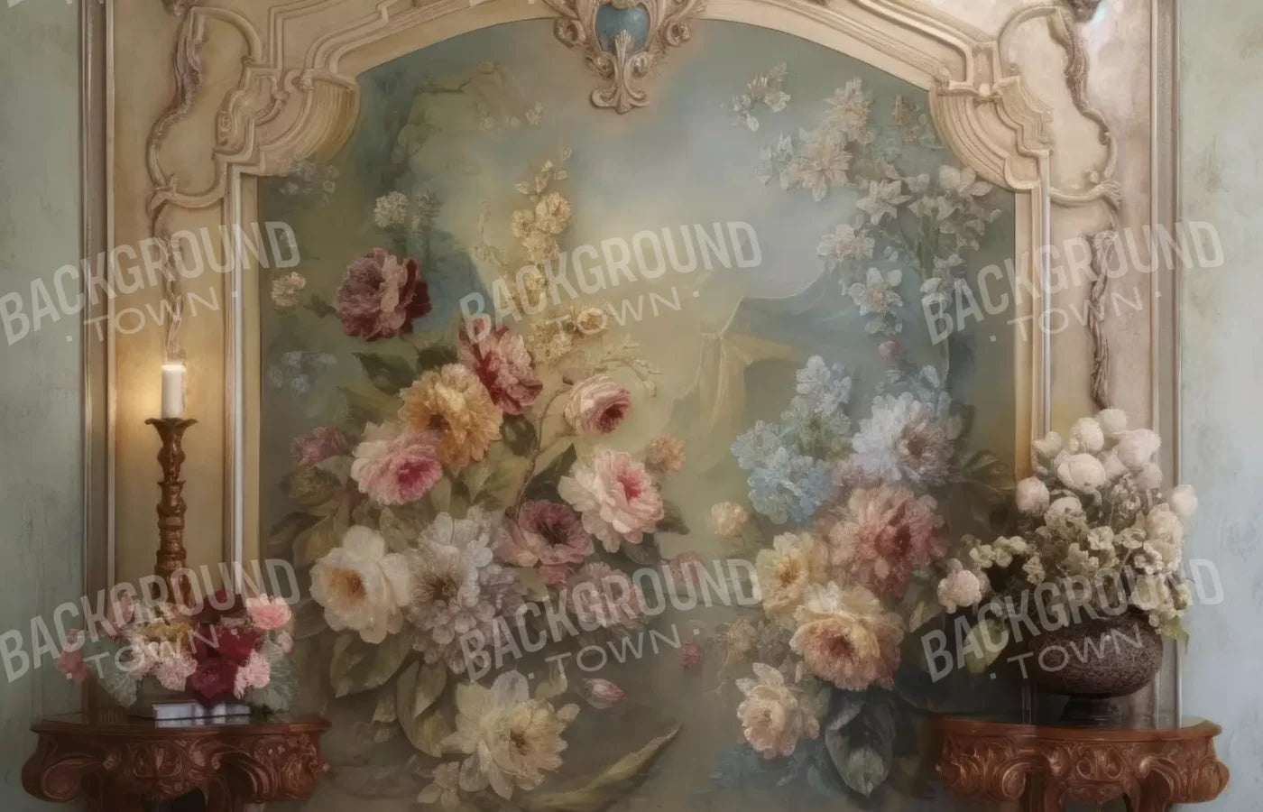 Rococo Beige Floral Wall 12X8 Ultracloth ( 144 X 96 Inch ) Backdrop