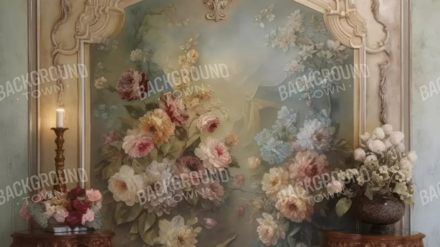 Rococo Beige Floral Wall 14X8 Ultracloth ( 168 X 96 Inch ) Backdrop