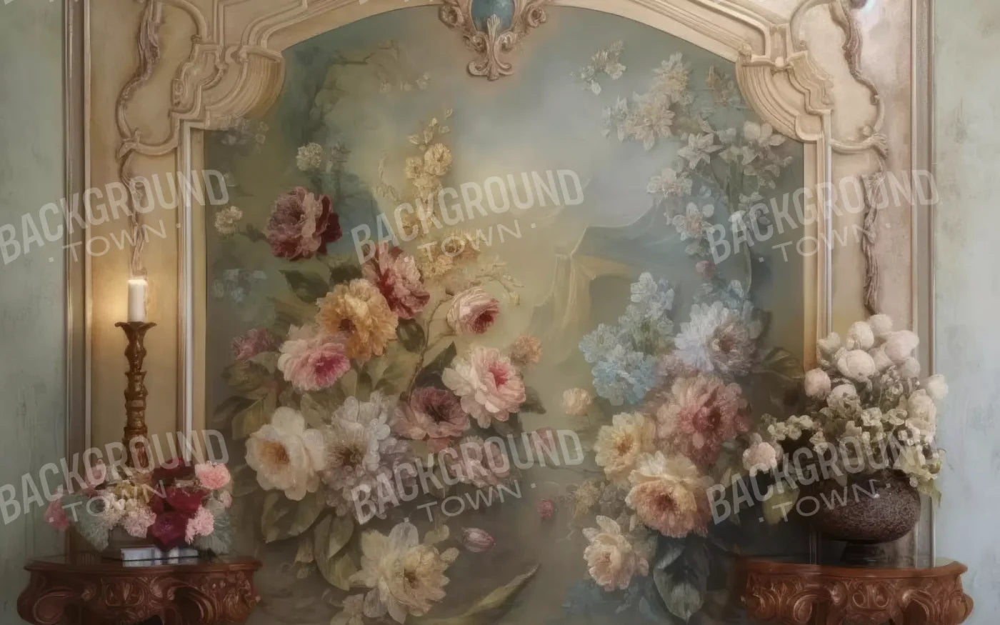 Rococo Beige Floral Wall 14X9 Ultracloth ( 168 X 108 Inch ) Backdrop