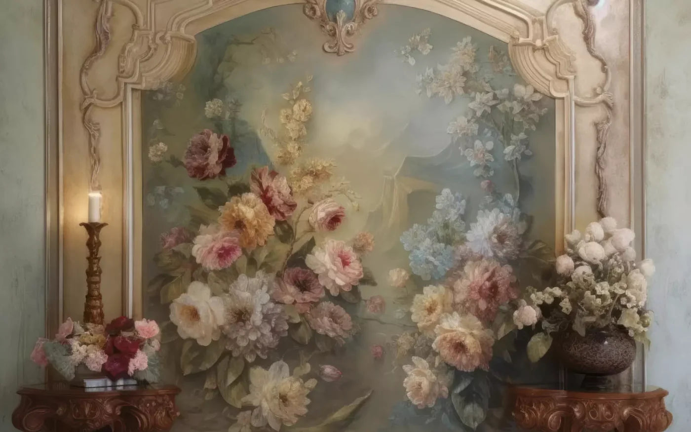 Rococo Beige Floral Wall 14X9 Ultracloth ( 168 X 108 Inch ) Backdrop