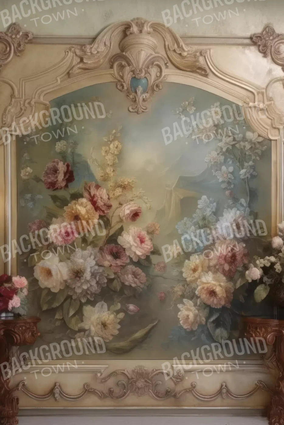 Rococo Beige Floral Wall 5X8 Ultracloth ( 60 X 96 Inch ) Backdrop