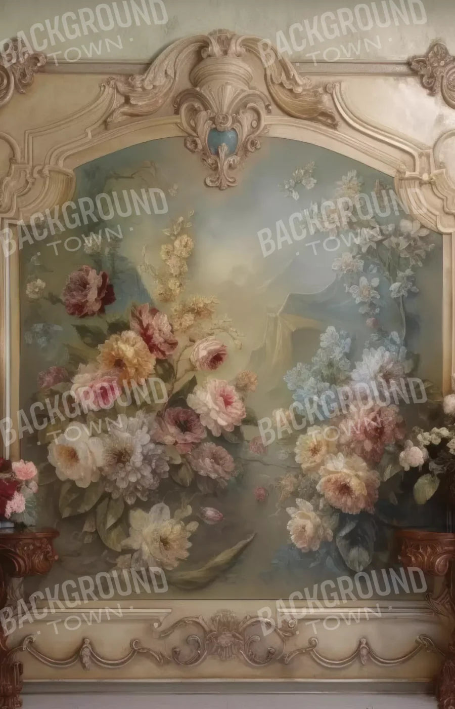 Rococo Beige Floral Wall 8X12 Ultracloth ( 96 X 144 Inch ) Backdrop
